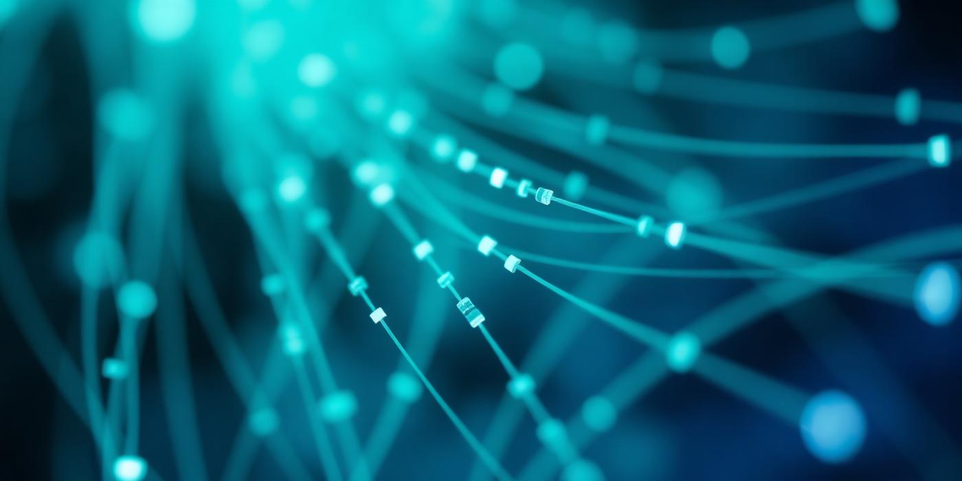 Glowing data fibre carrying enterprise traffic