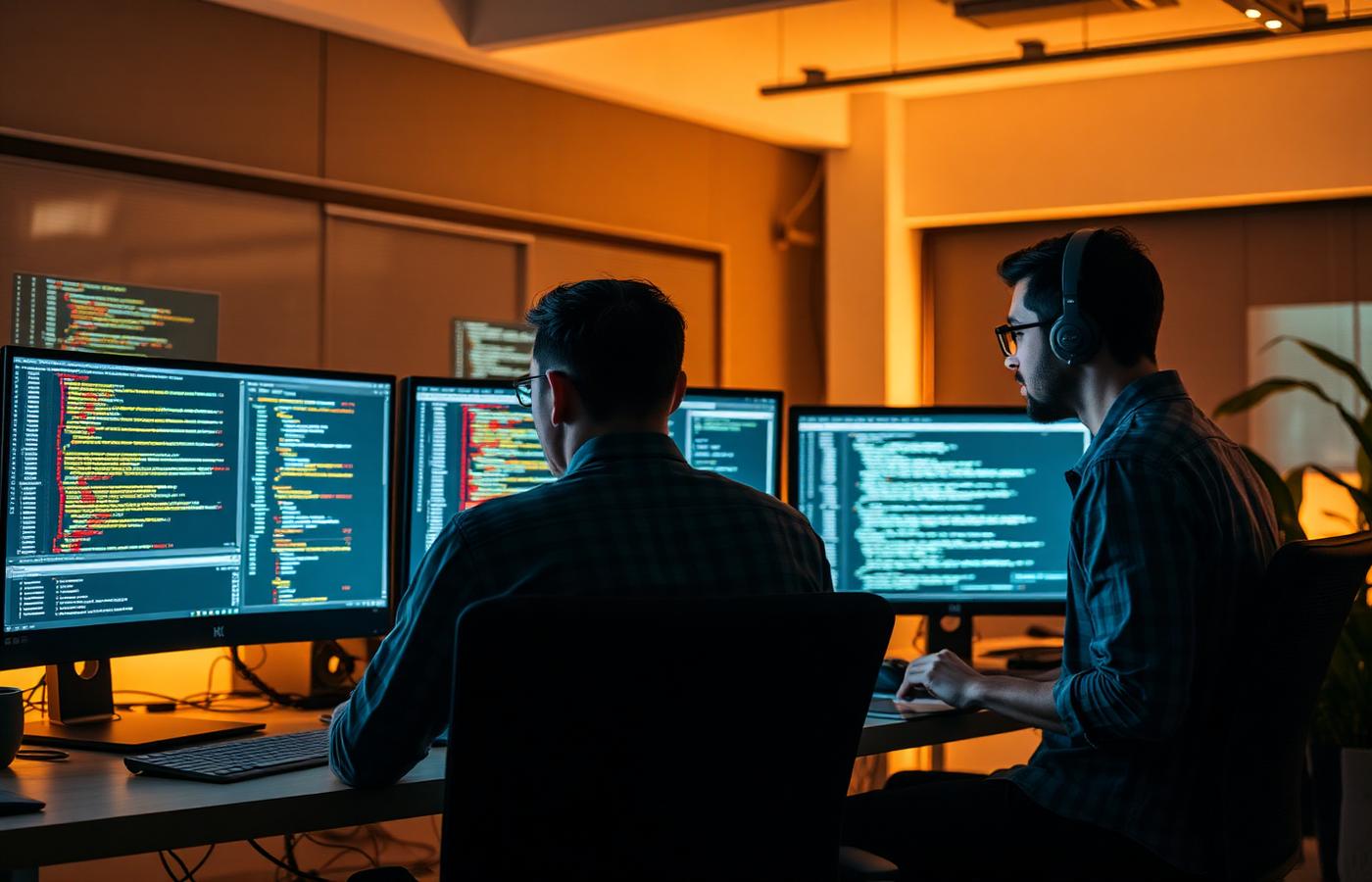 Two RDU LLC engineers pair-programming on a complex distributed system